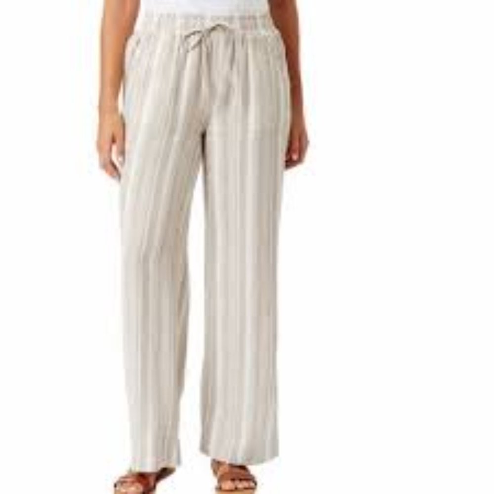 Briggs Linen Blend Pant Women's Size L Tan Striped Boho Beachy Cottagecore New - Picture 9 of 12